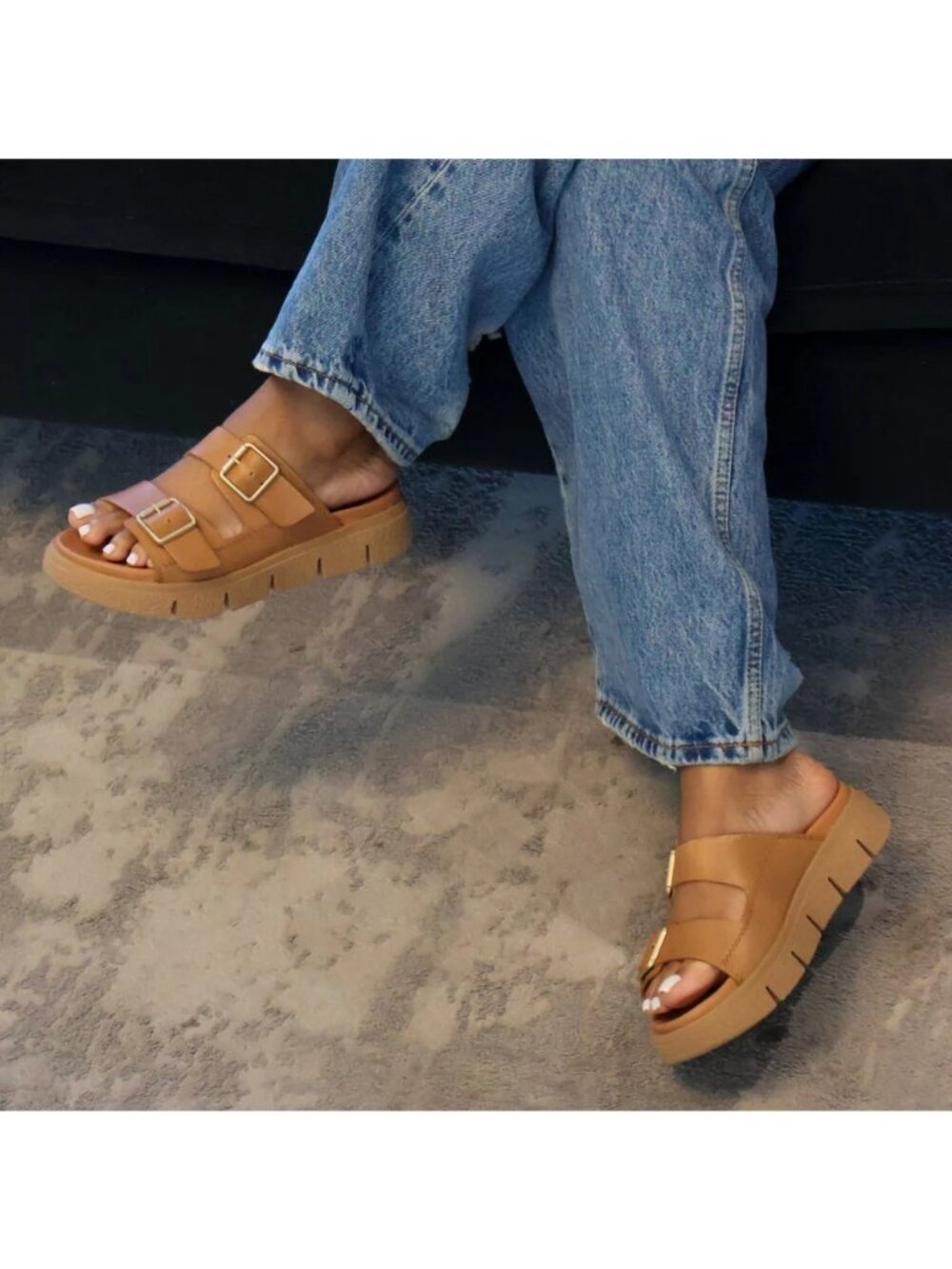 Cougar Womens Luxmotion Piera Tan Leather Double-Buckle Sandals Size 8.5 - Picture 5 of 7